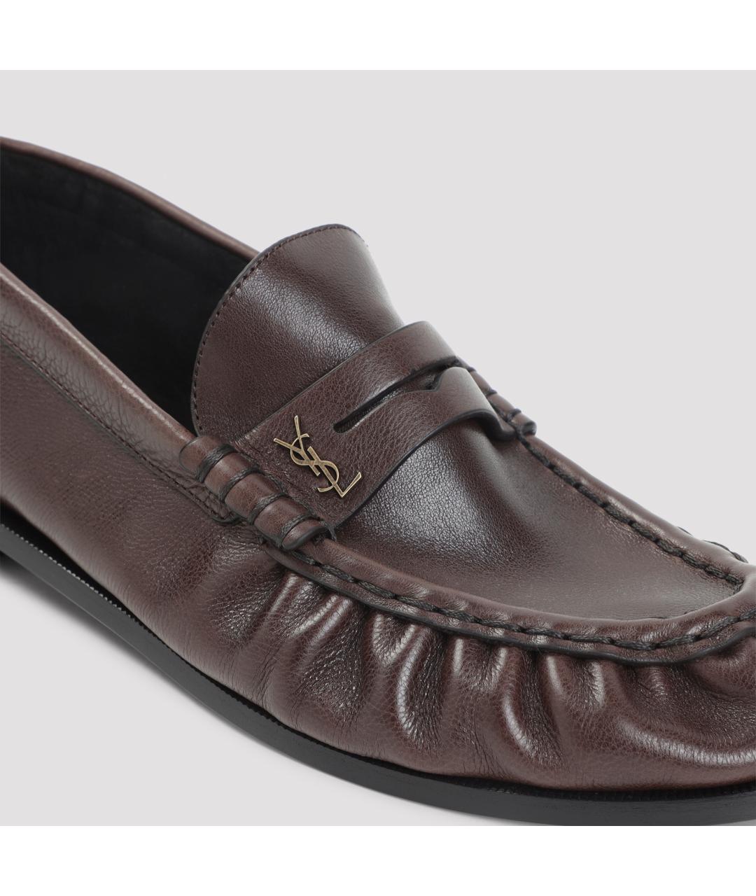 SAINT LAURENT Коричневые кожаные лоферы, фото 6