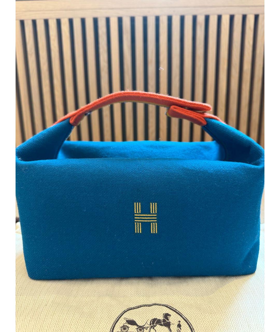 HERMES Синяя шерстяная косметичка, фото 9