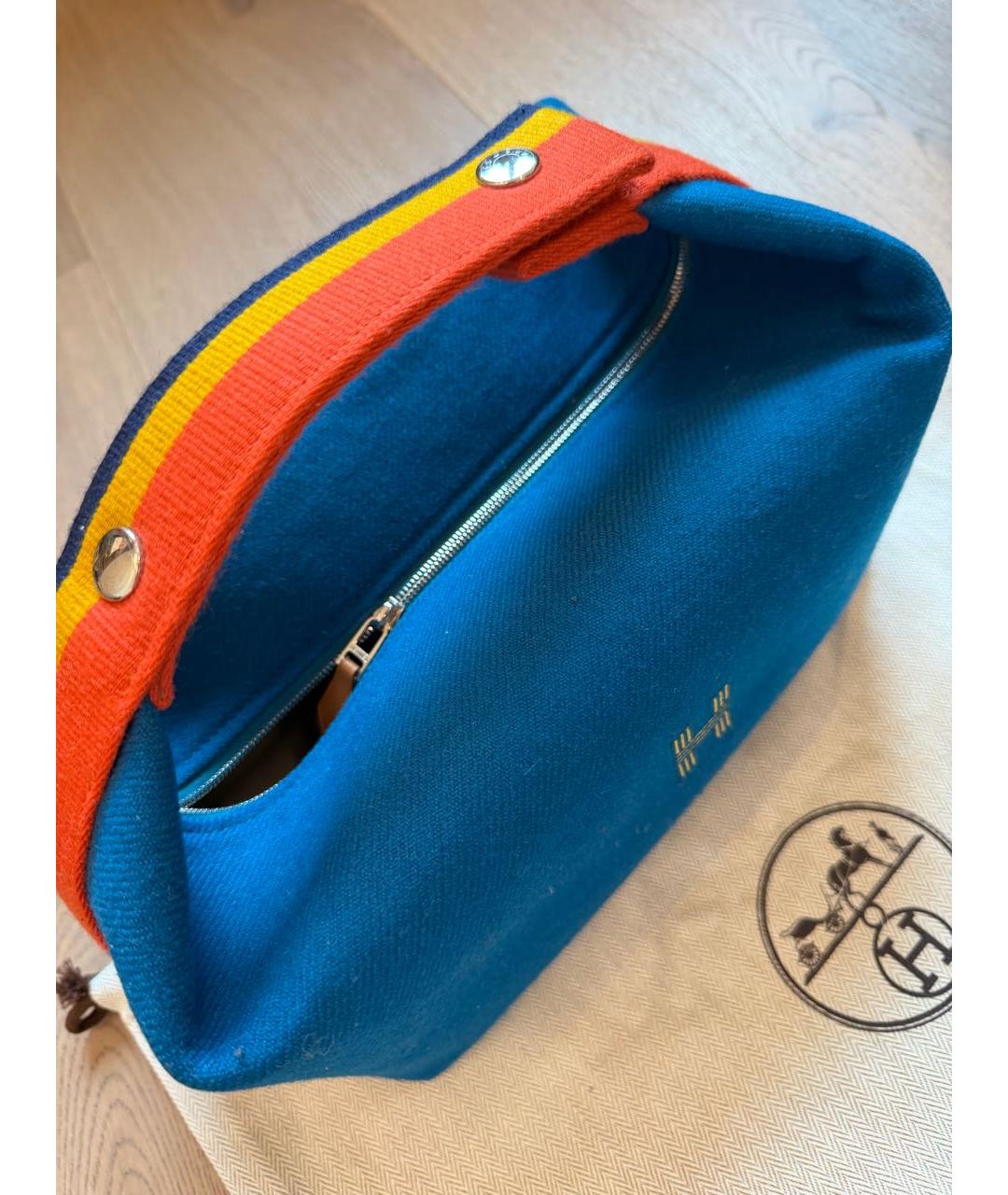 HERMES Синяя шерстяная косметичка, фото 2