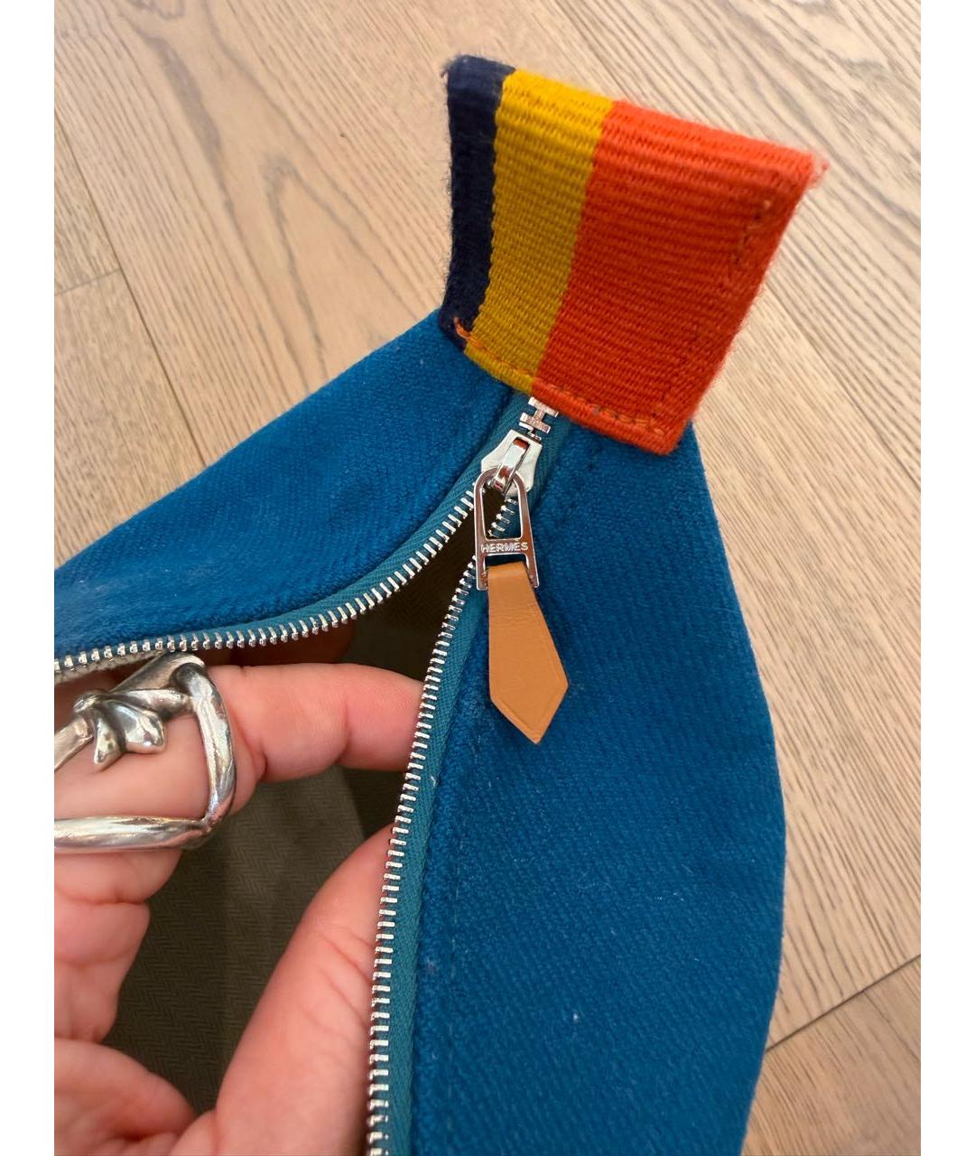 HERMES Синяя шерстяная косметичка, фото 7