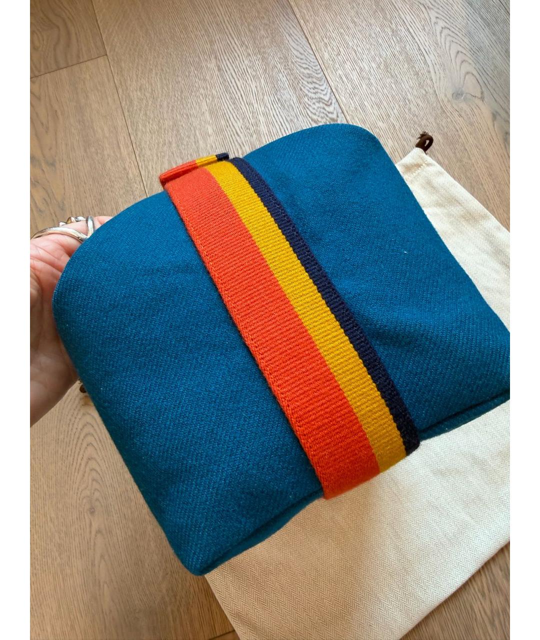 HERMES Синяя шерстяная косметичка, фото 4