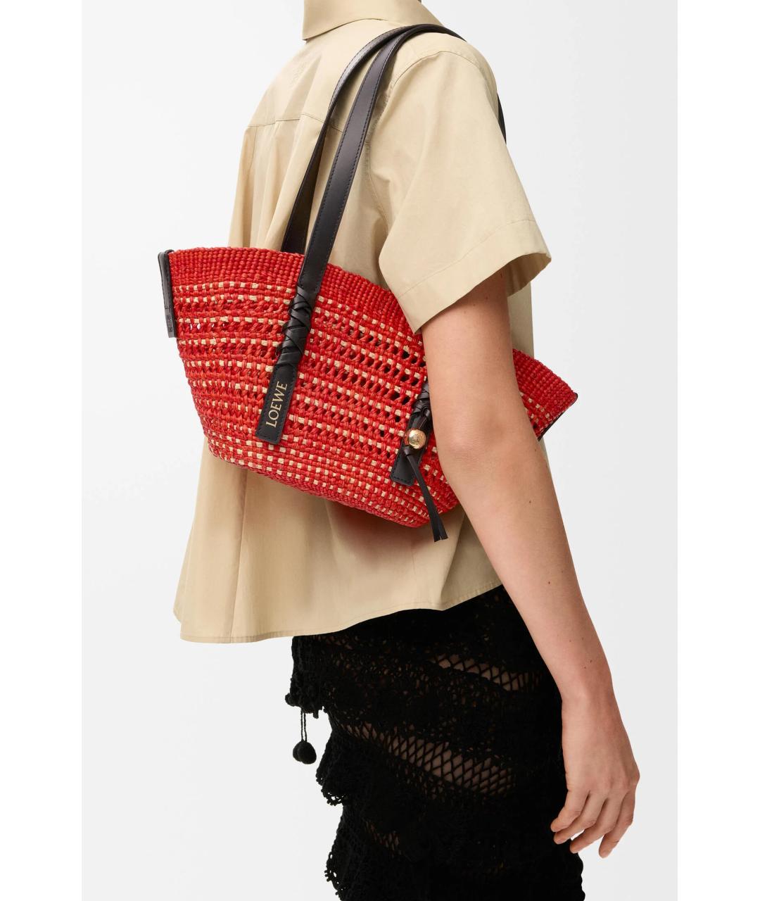 LOEWE Красная пелетеная сумка с короткими ручками, фото 3