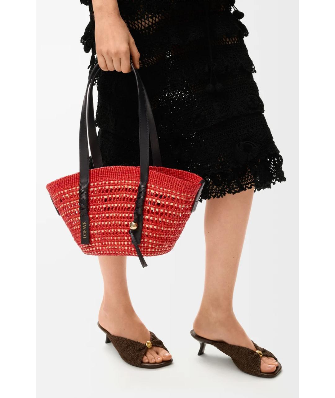 LOEWE Красная пелетеная сумка с короткими ручками, фото 2