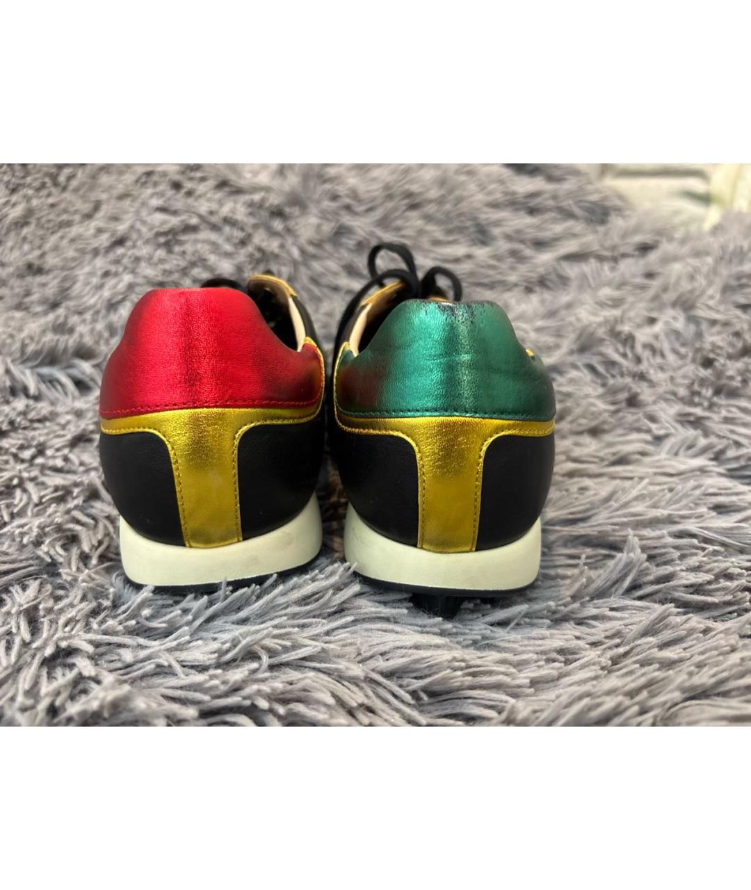 GUCCI Черные кожаные низкие кроссовки / кеды, фото 4