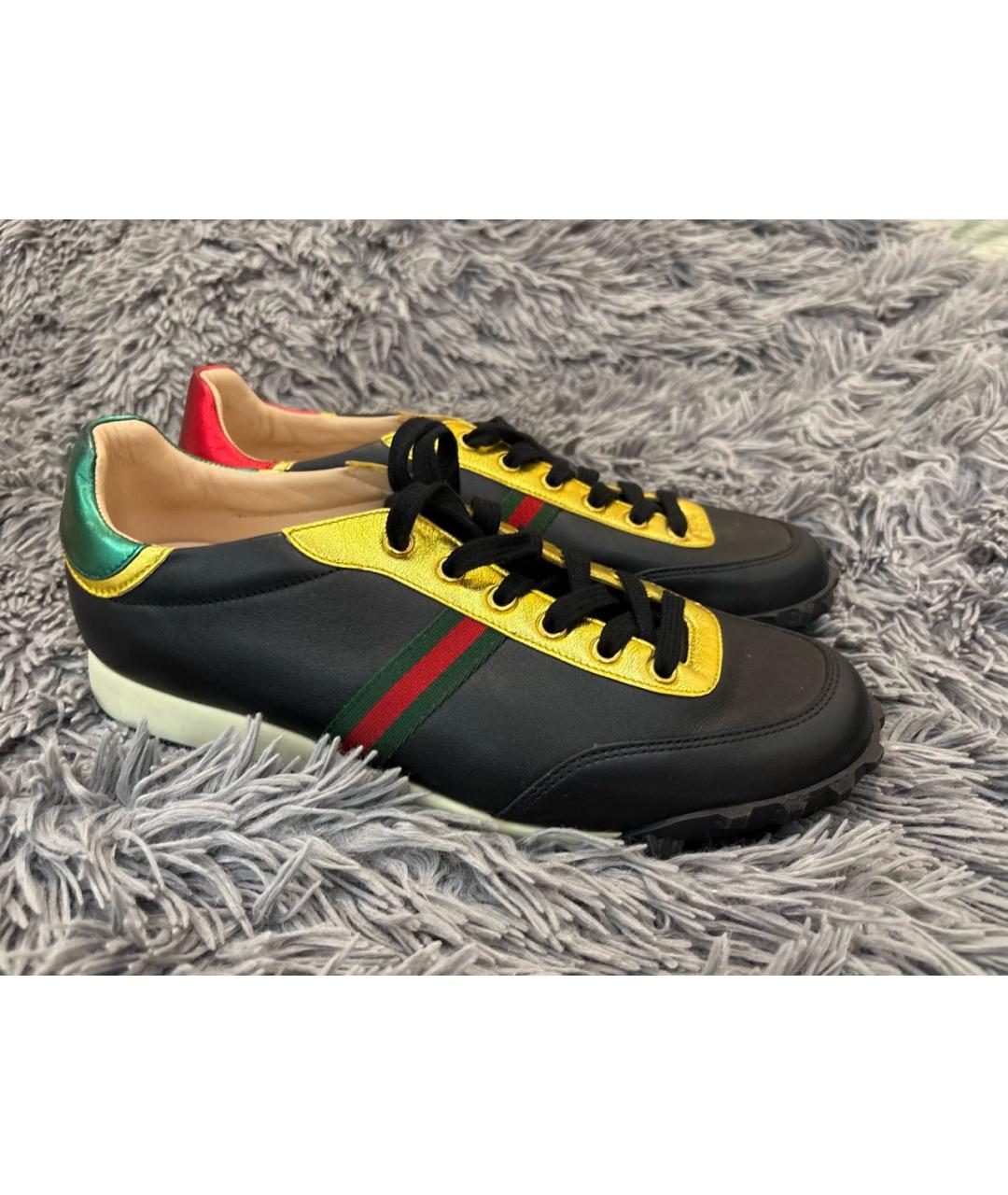 GUCCI Черные кожаные низкие кроссовки / кеды, фото 7