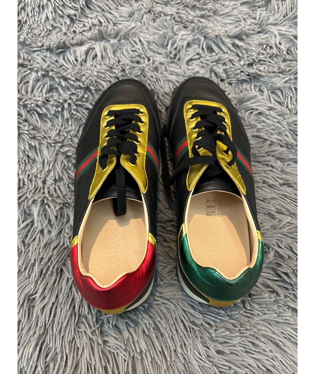 GUCCI Черные кожаные низкие кроссовки / кеды, фото 3