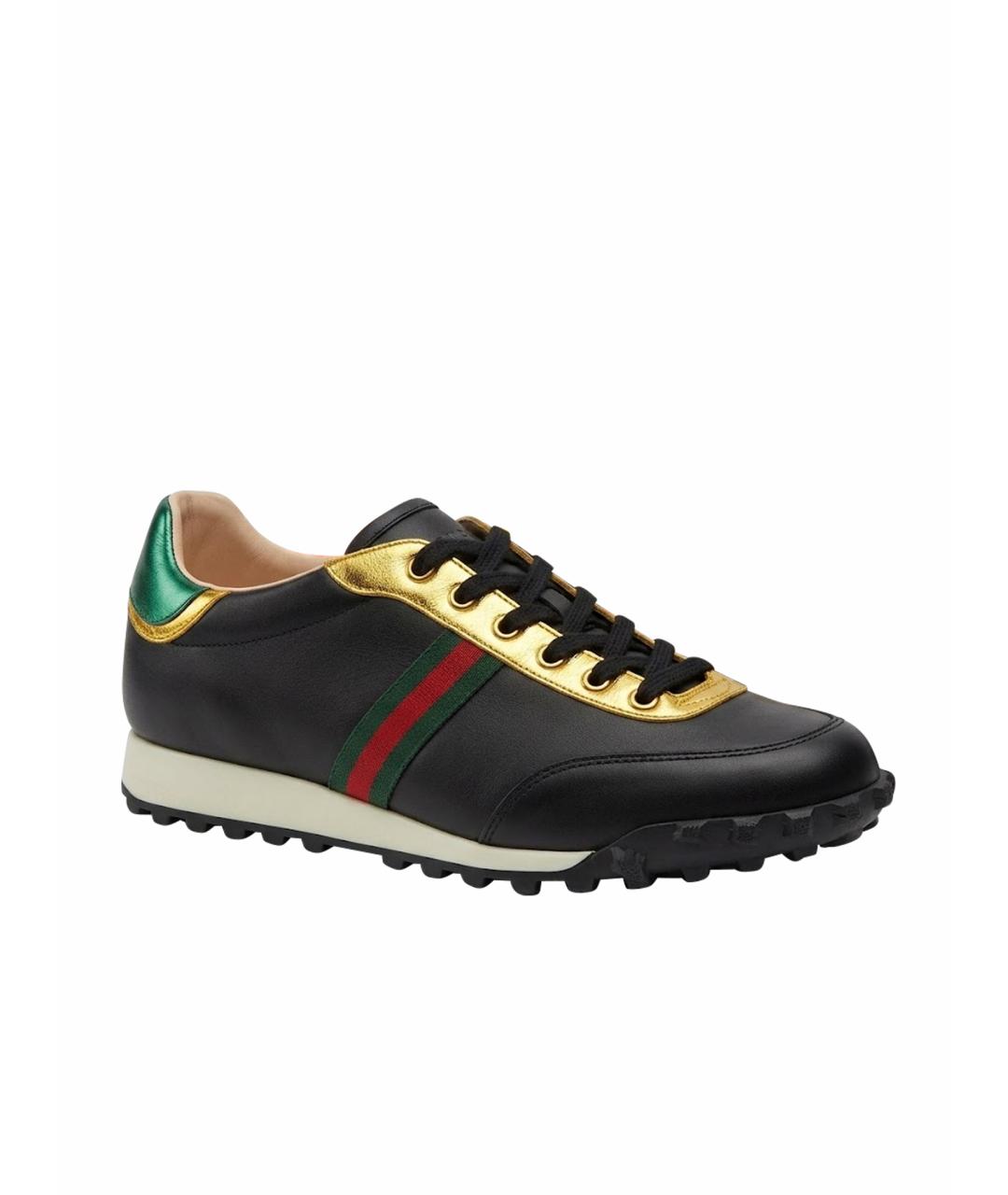 GUCCI Черные кожаные низкие кроссовки / кеды, фото 1