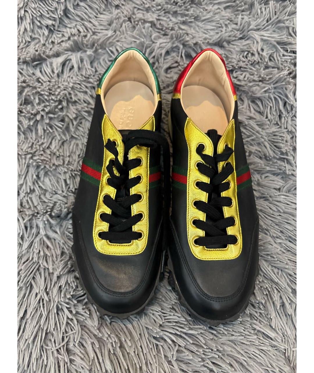 GUCCI Черные кожаные низкие кроссовки / кеды, фото 2