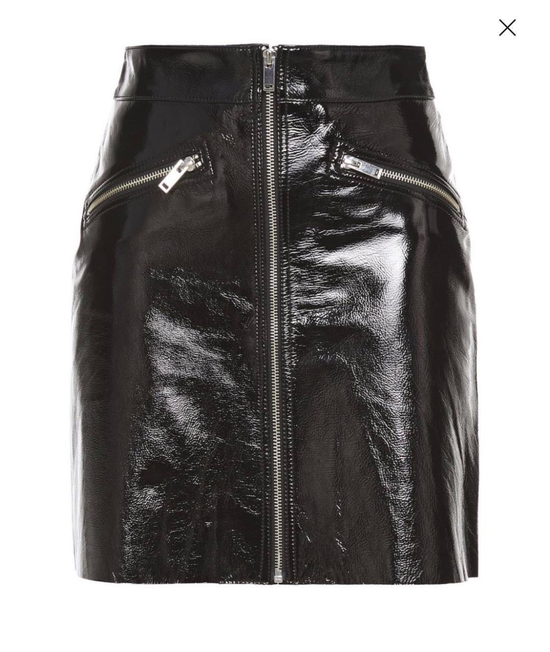MAJE Черная кожаная юбка мини, фото 4