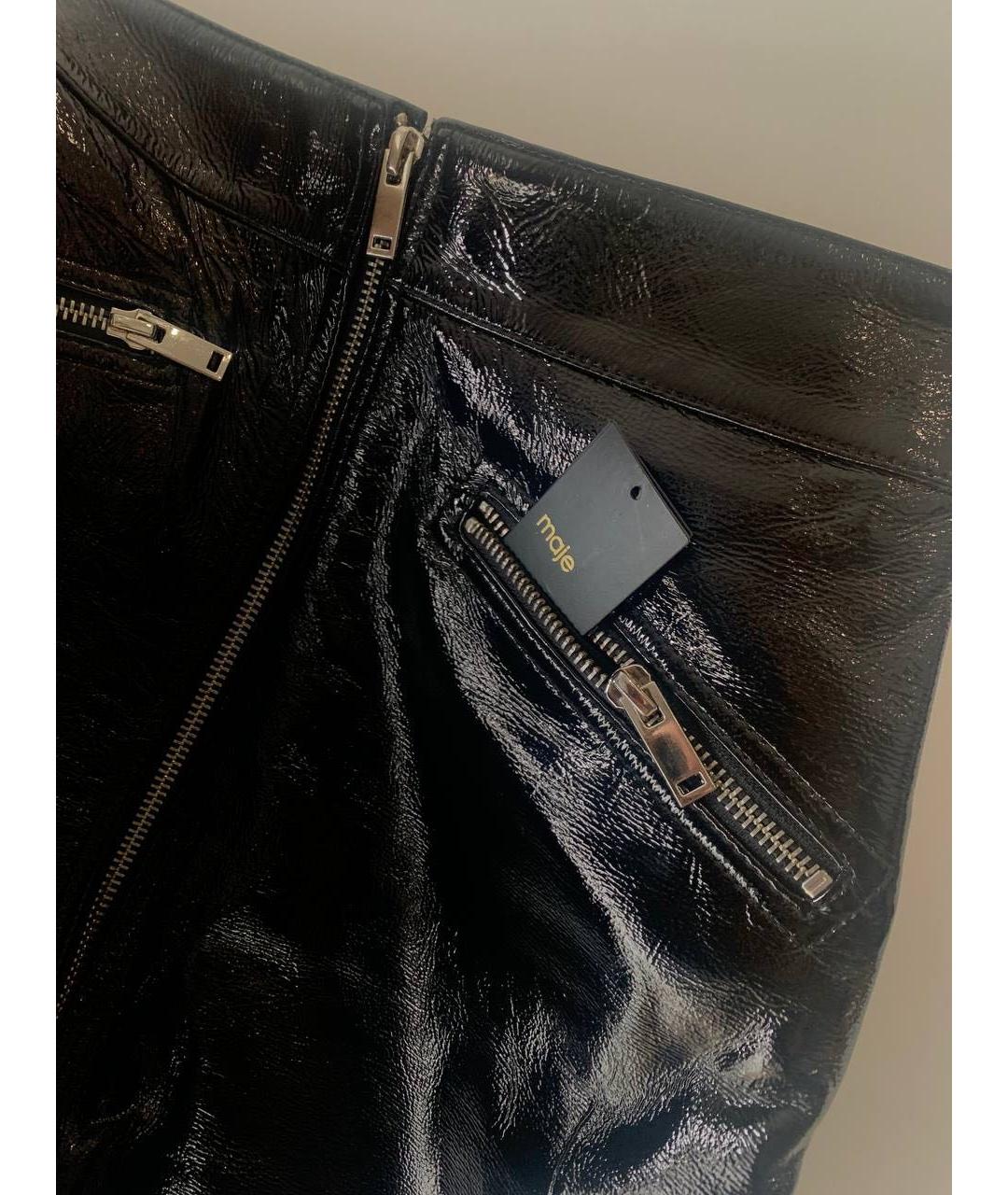 MAJE Черная кожаная юбка мини, фото 3