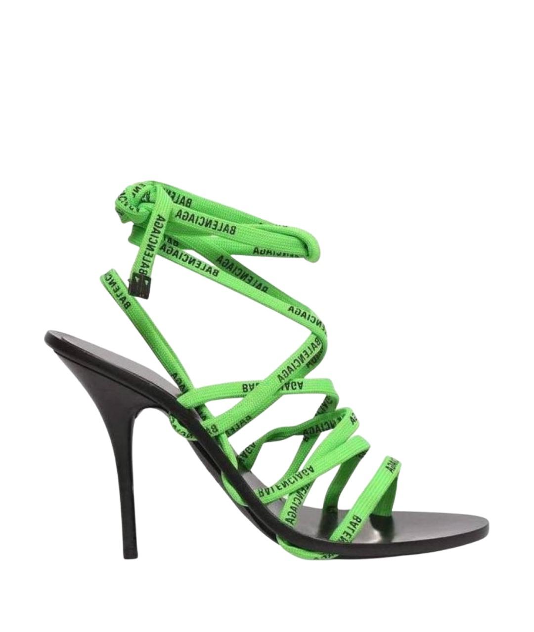 BALENCIAGA Салатовые текстильные босоножки, фото 1