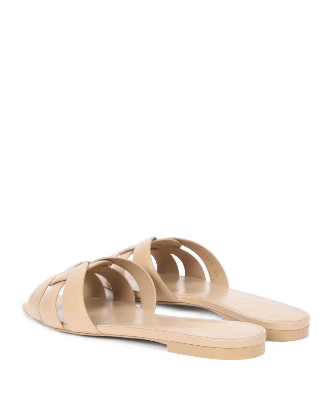 SAINT LAURENT Бежевые кожаные шлепанцы, фото 4
