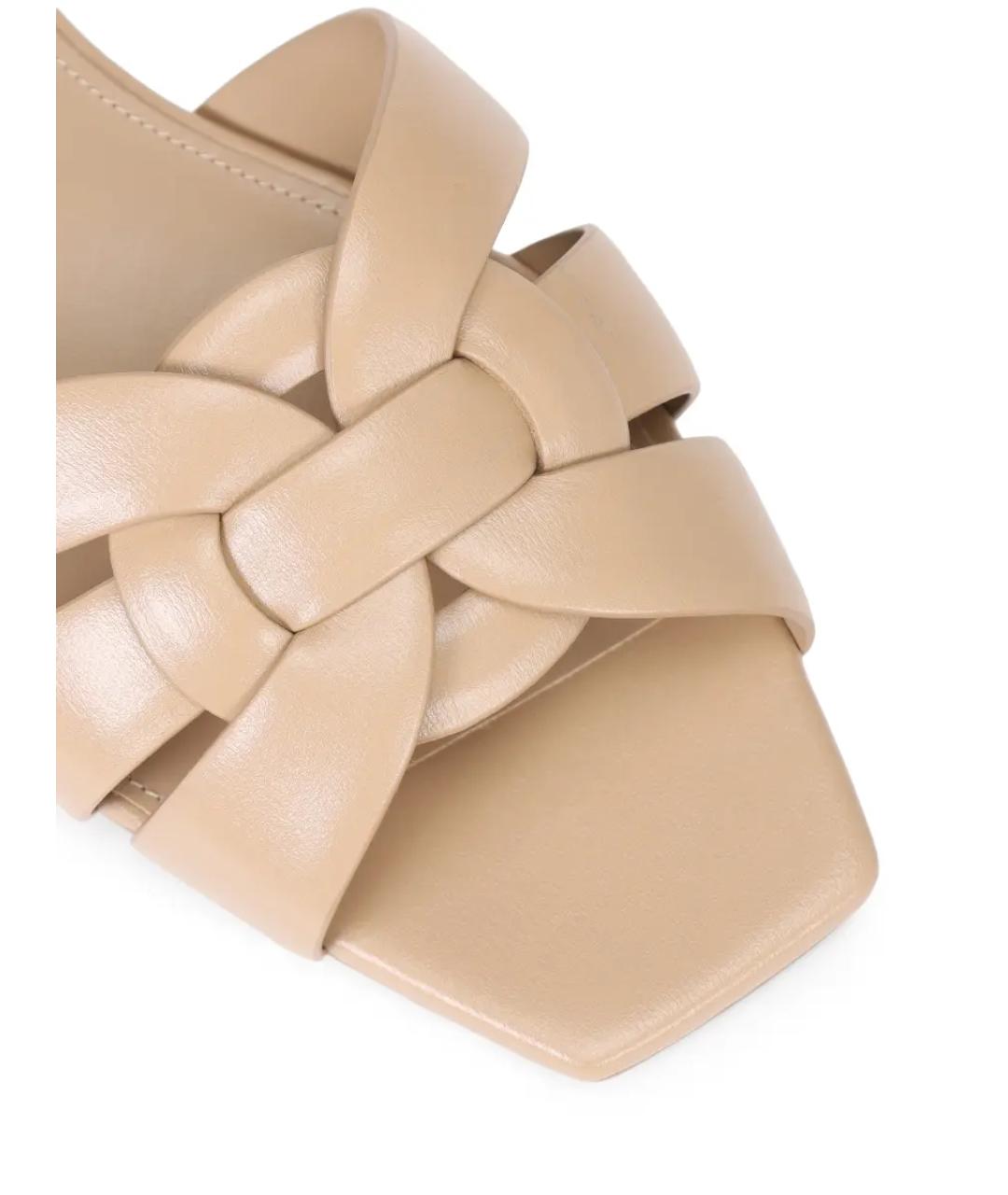 SAINT LAURENT Бежевые кожаные шлепанцы, фото 5