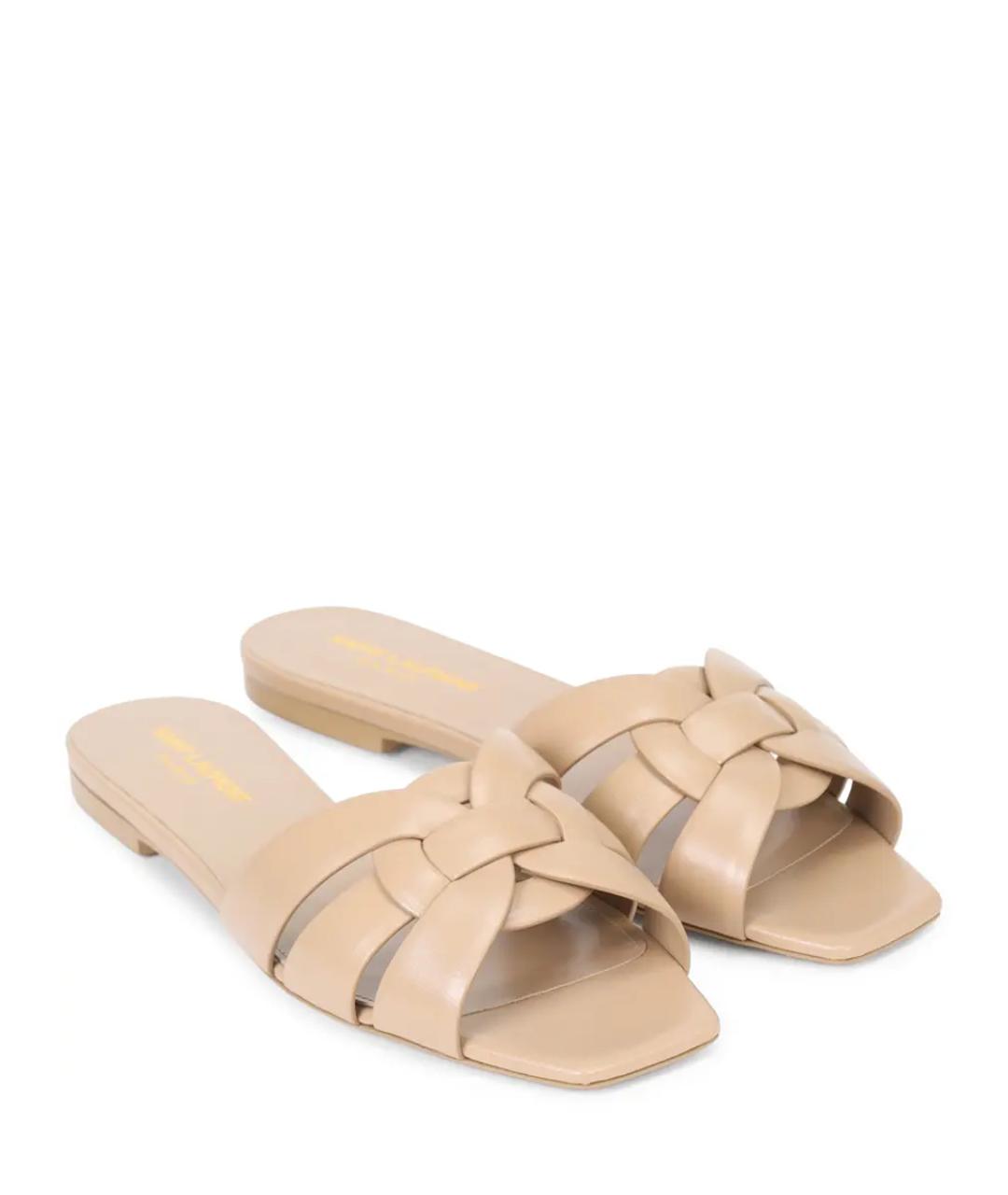 SAINT LAURENT Бежевые кожаные шлепанцы, фото 2