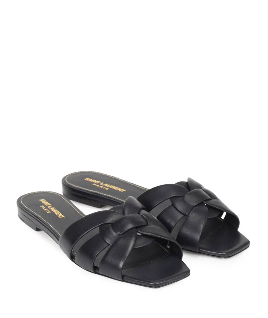 SAINT LAURENT Черные кожаные шлепанцы, фото 2