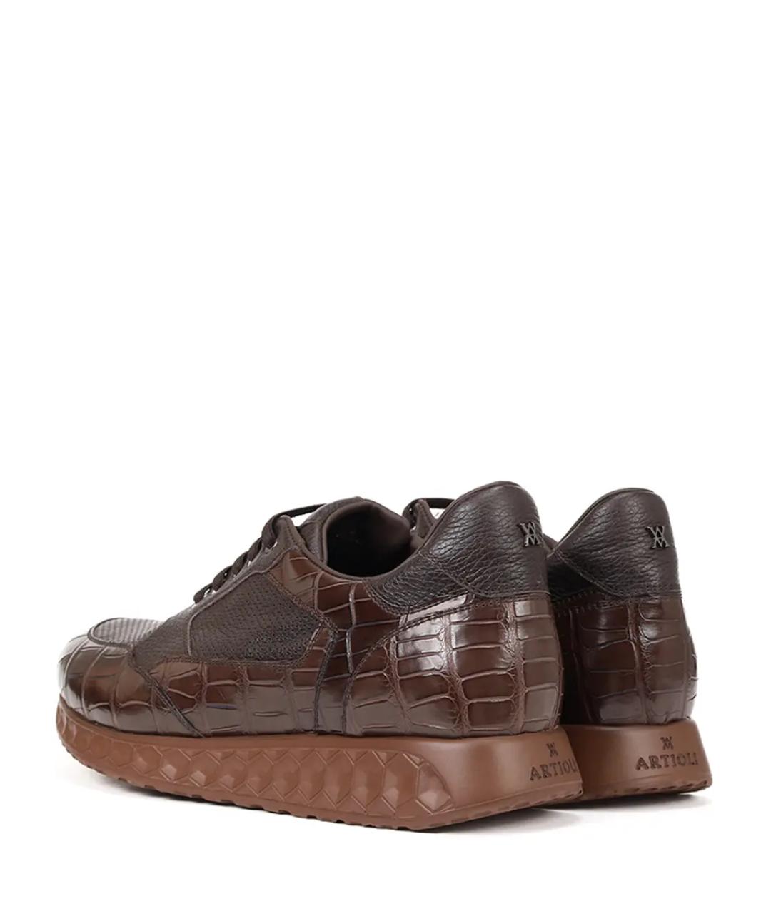 ARTIOLI Коричневые кожаные низкие кроссовки / кеды, фото 4