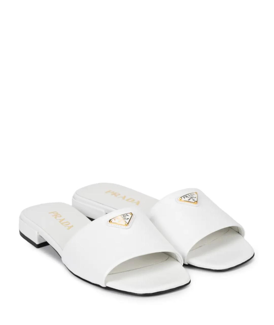 PRADA Белые кожаные шлепанцы, фото 2