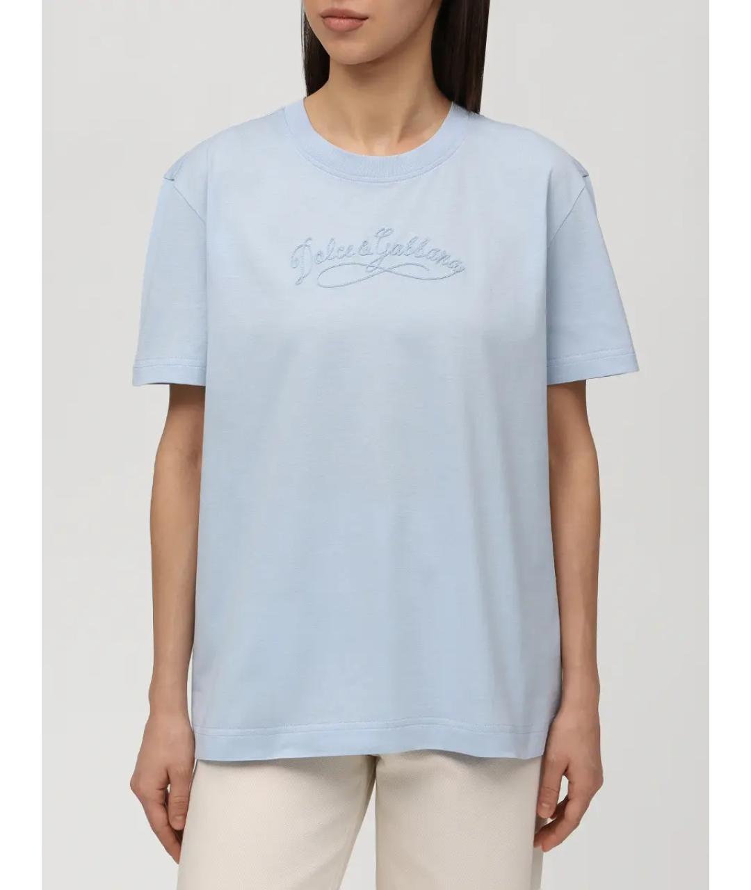 DOLCE&GABBANA Голубая хлопковая футболка, фото 4
