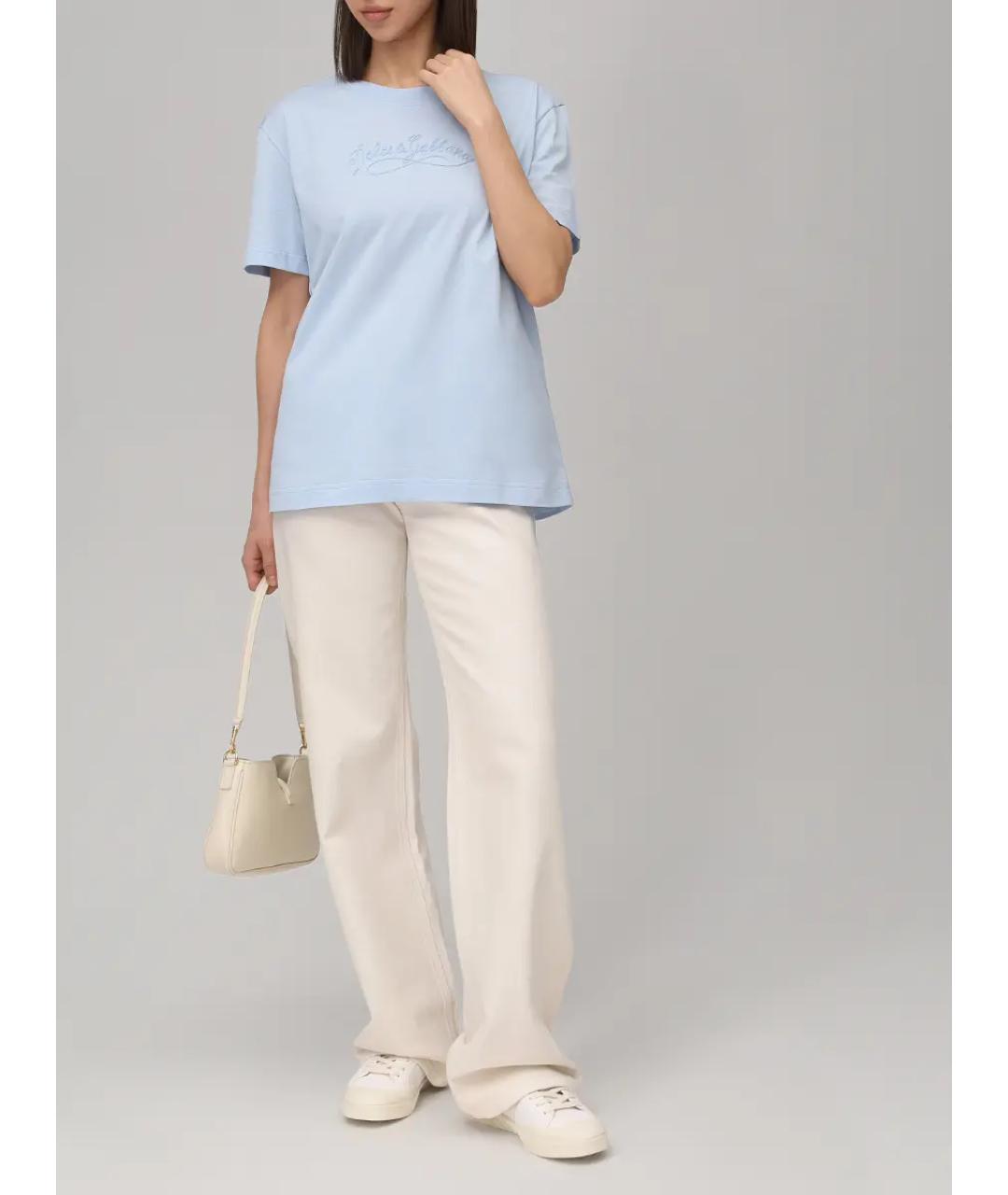 DOLCE&GABBANA Голубая хлопковая футболка, фото 2