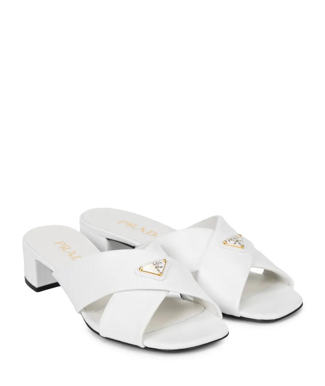 PRADA Белые кожаные мюли, фото 2