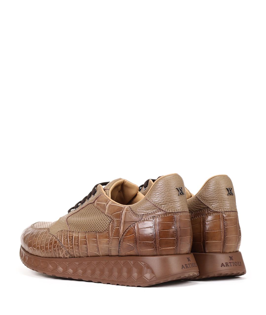 ARTIOLI Коричневые кожаные низкие кроссовки / кеды, фото 4