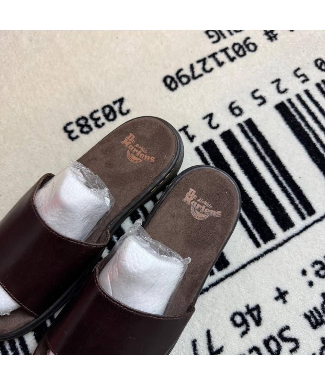 DR. MARTENS Коричневые кожаные шлепанцы, фото 4