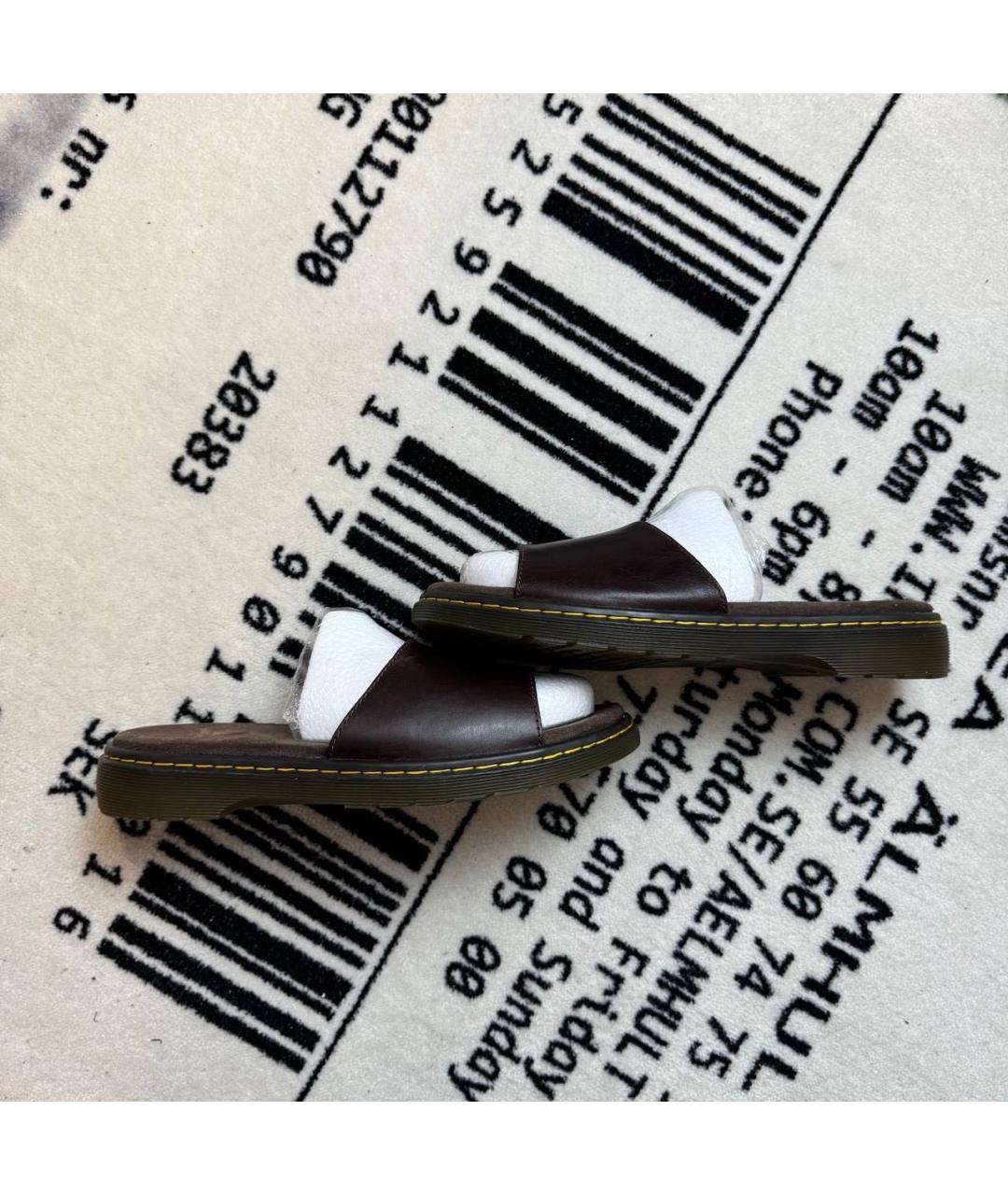 DR. MARTENS Коричневые кожаные шлепанцы, фото 6