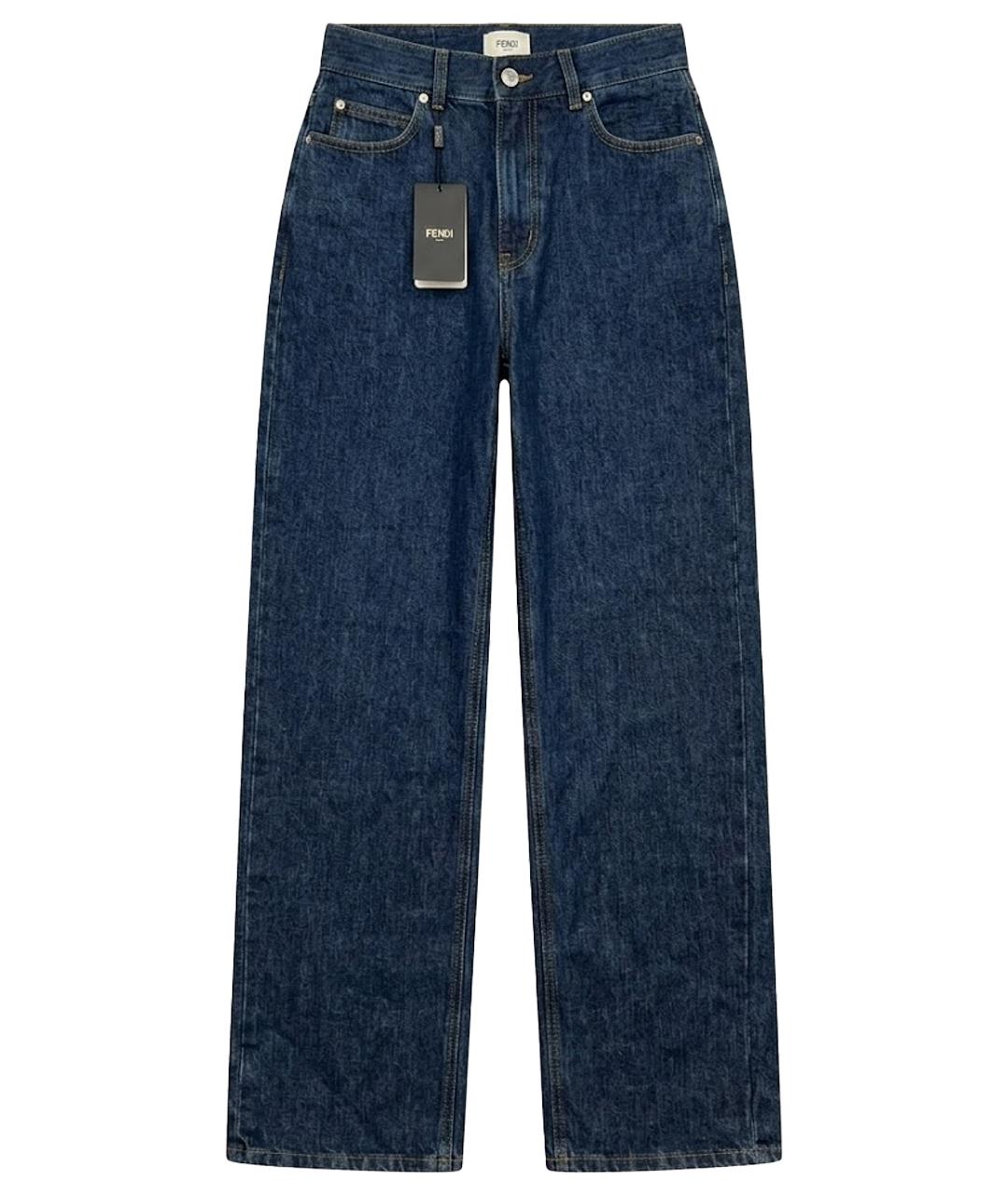 FENDI Синие хлопковые прямые джинсы, фото 1