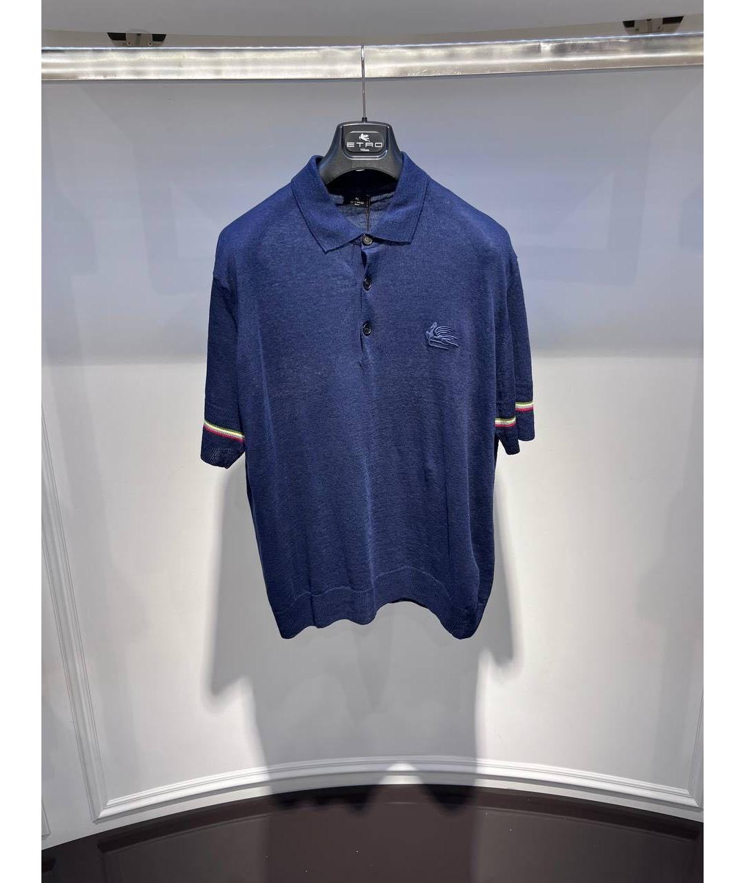 ETRO Синее хлопко-леновое поло с коротким рукавом, фото 3
