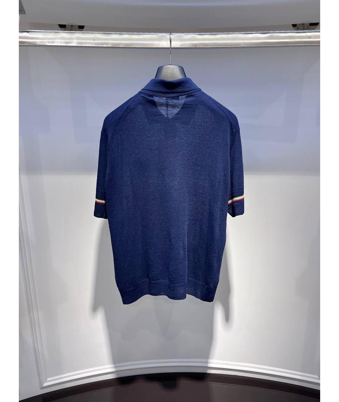 ETRO Синее хлопко-леновое поло с коротким рукавом, фото 2