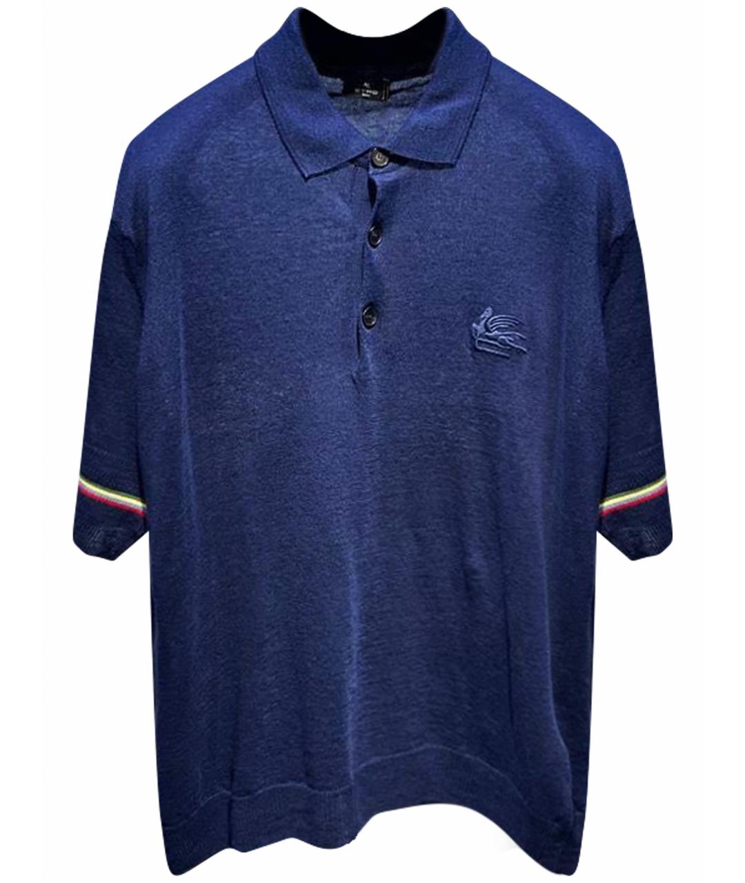 ETRO Синее хлопко-леновое поло с коротким рукавом, фото 1