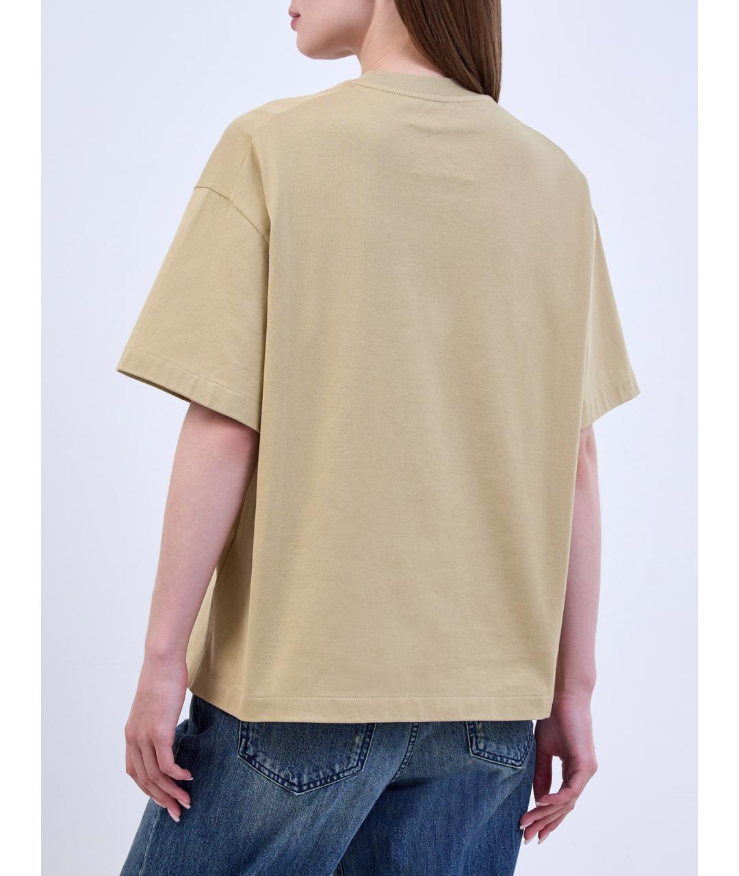 JIL SANDER Бежевая хлопковая футболка, фото 4