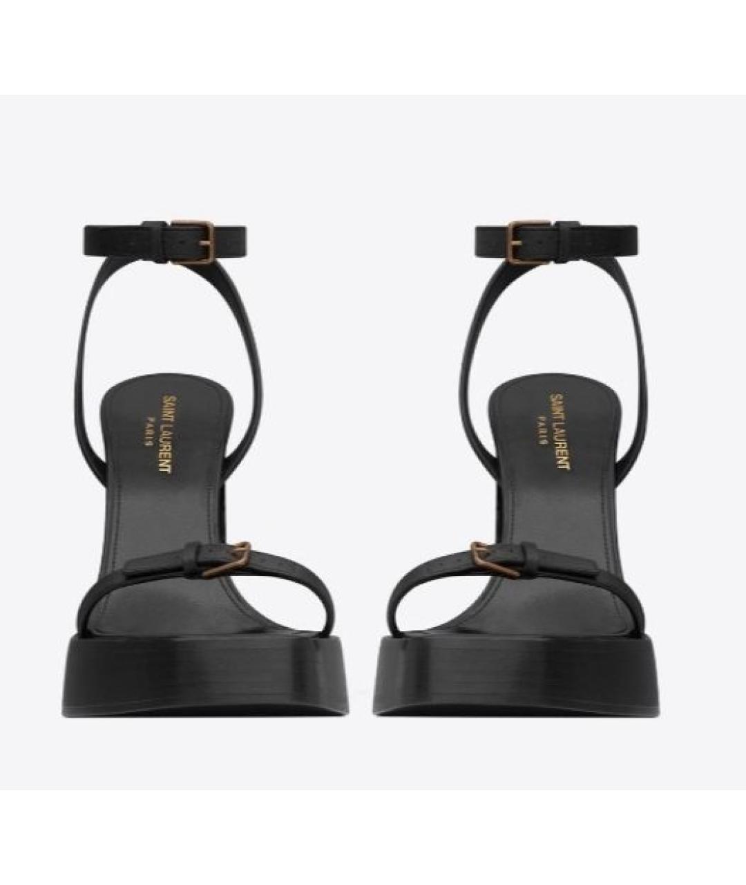 SAINT LAURENT Черные кожаные босоножки, фото 2