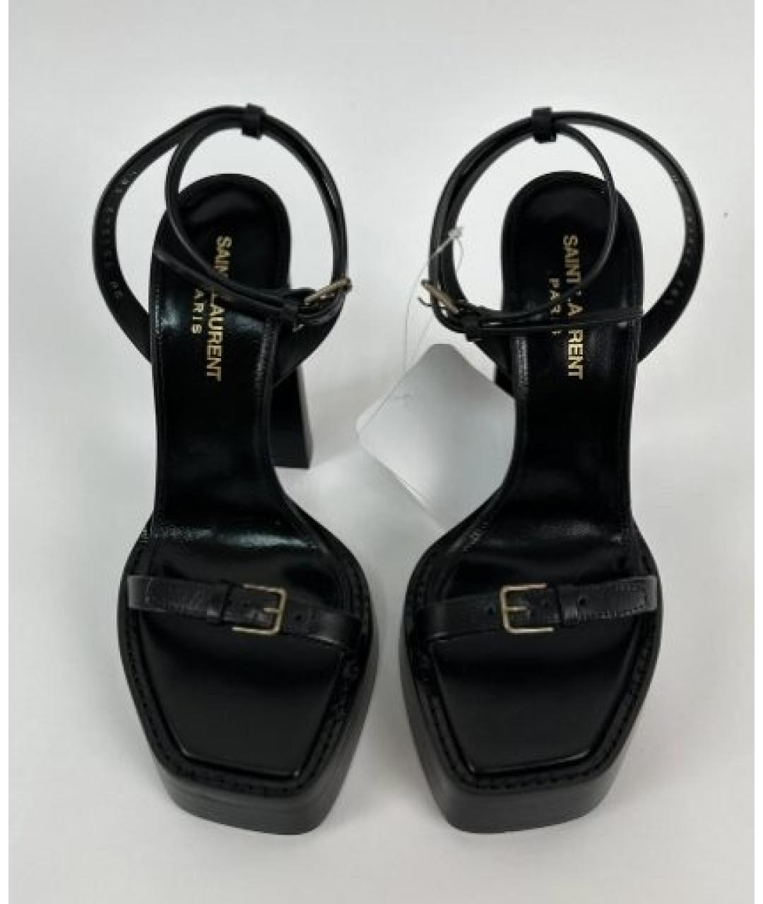 SAINT LAURENT Черные кожаные босоножки, фото 4