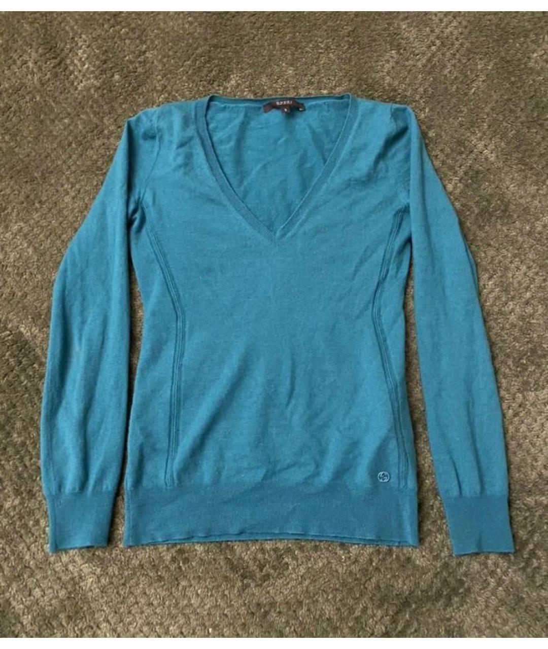 GUCCI Бирюзовый шерстяной джемпер / свитер, фото 6