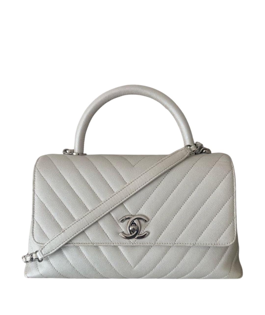 CHANEL Белая кожаная сумка с короткими ручками, фото 1