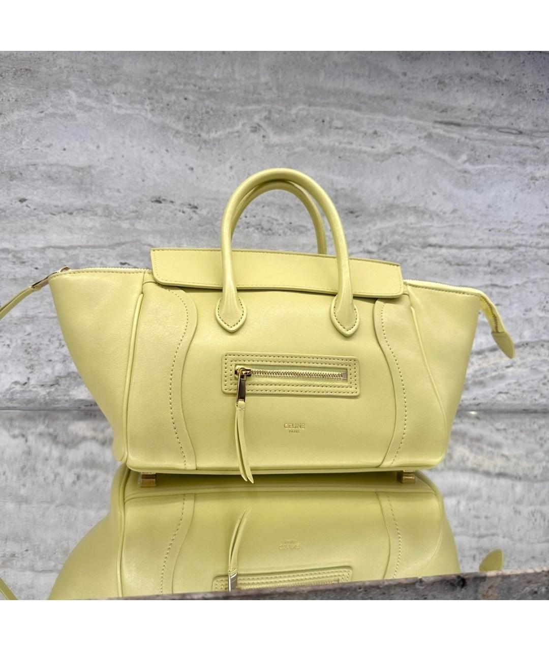 CELINE Желтая кожаная сумка с короткими ручками, фото 2