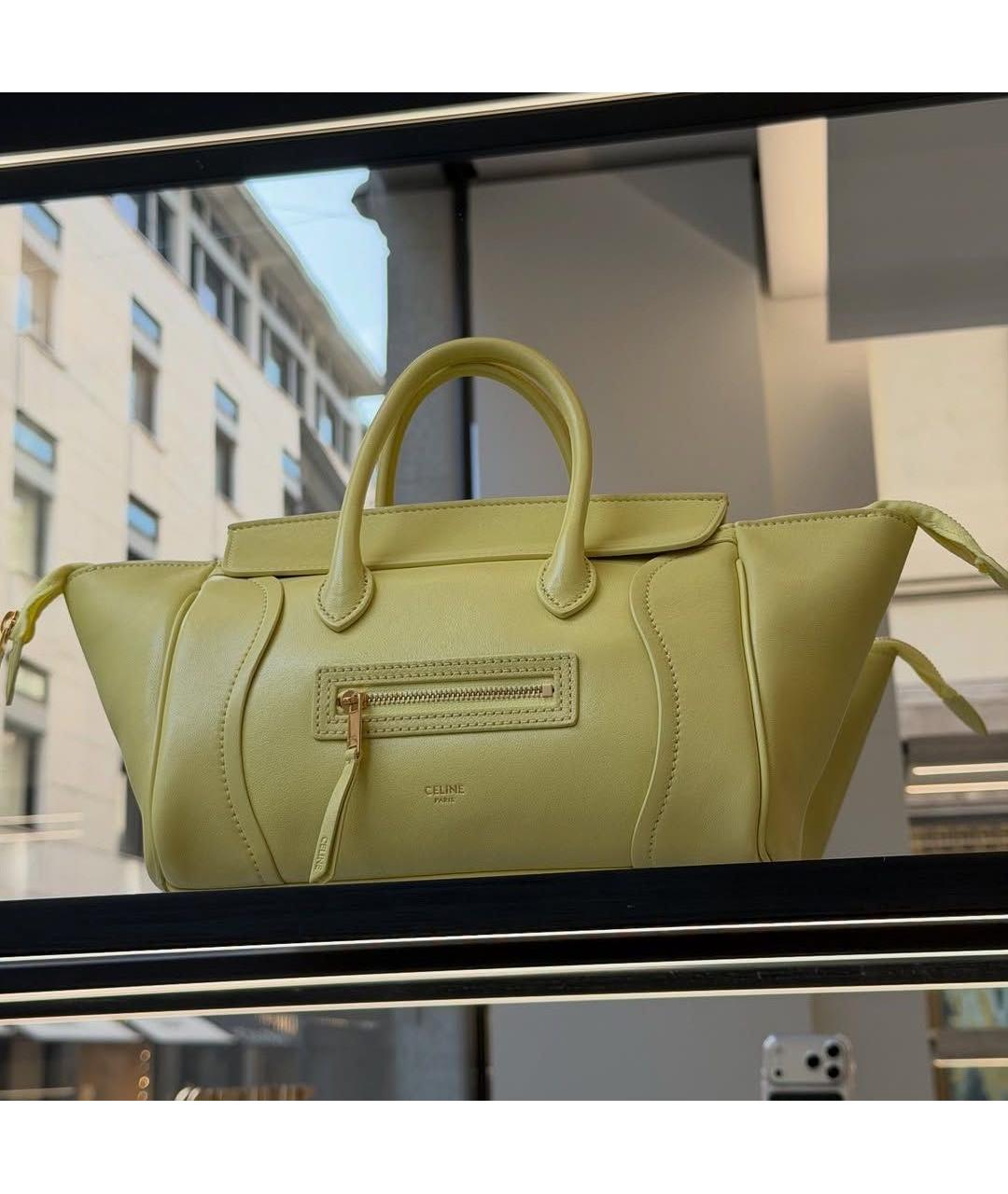 CELINE Желтая кожаная сумка с короткими ручками, фото 5