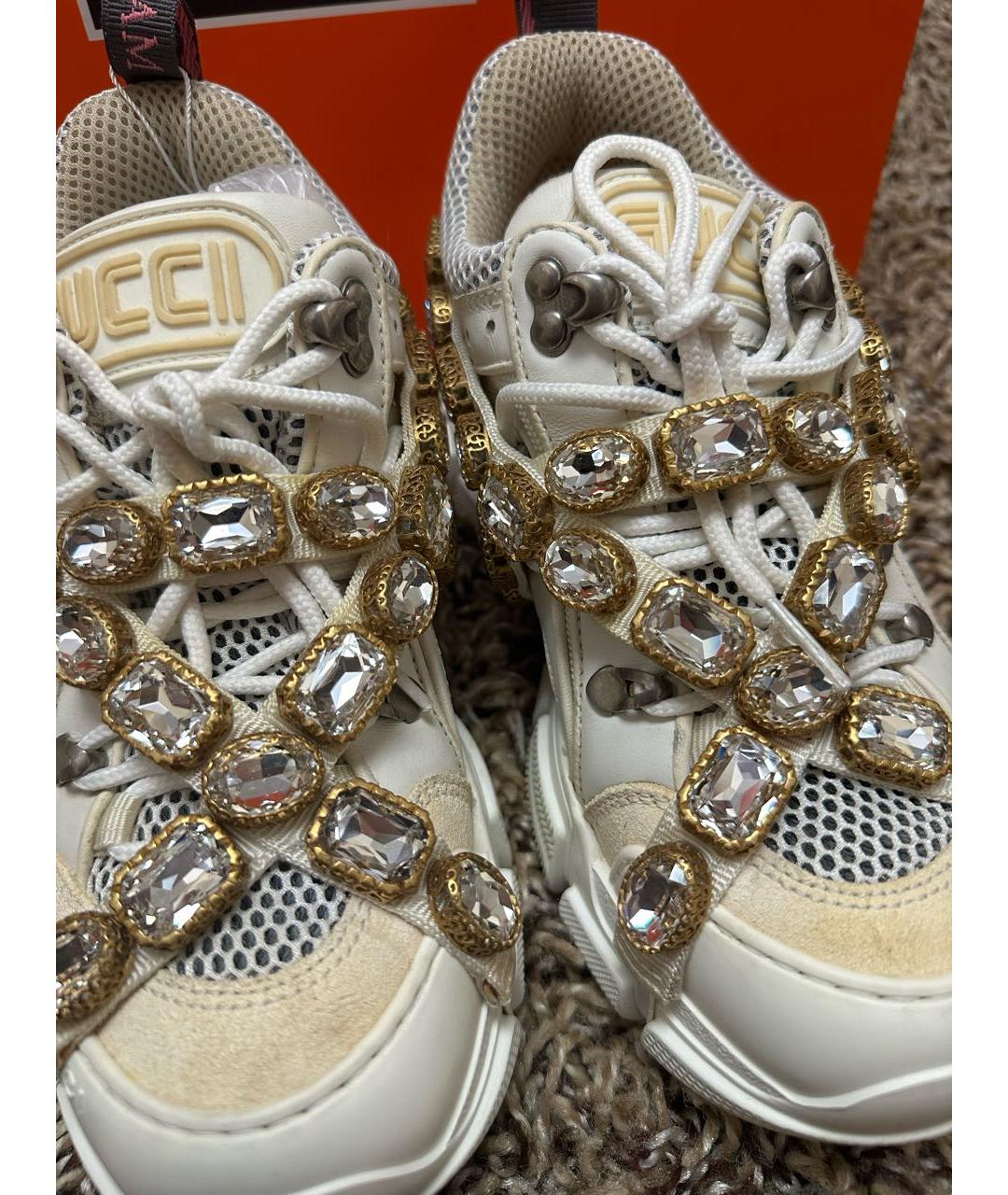 GUCCI Белые текстильные кроссовки, фото 5