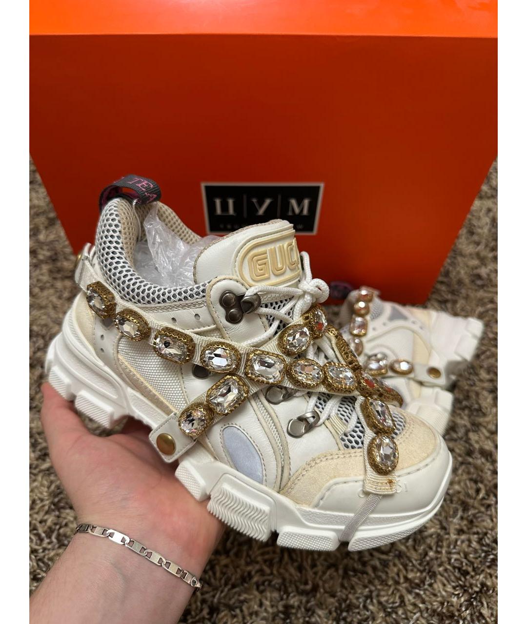 GUCCI Белые текстильные кроссовки, фото 8
