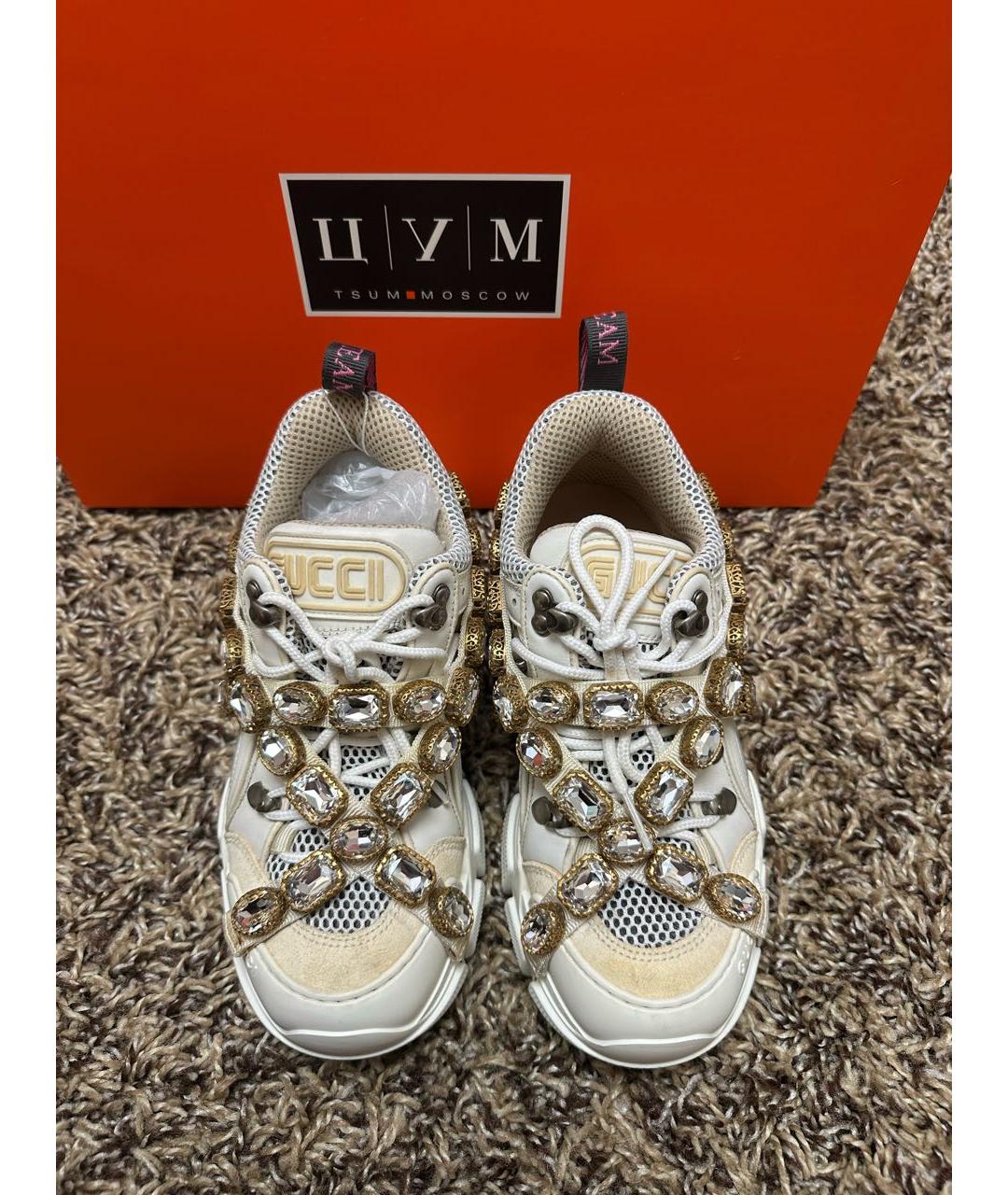 GUCCI Белые текстильные кроссовки, фото 4