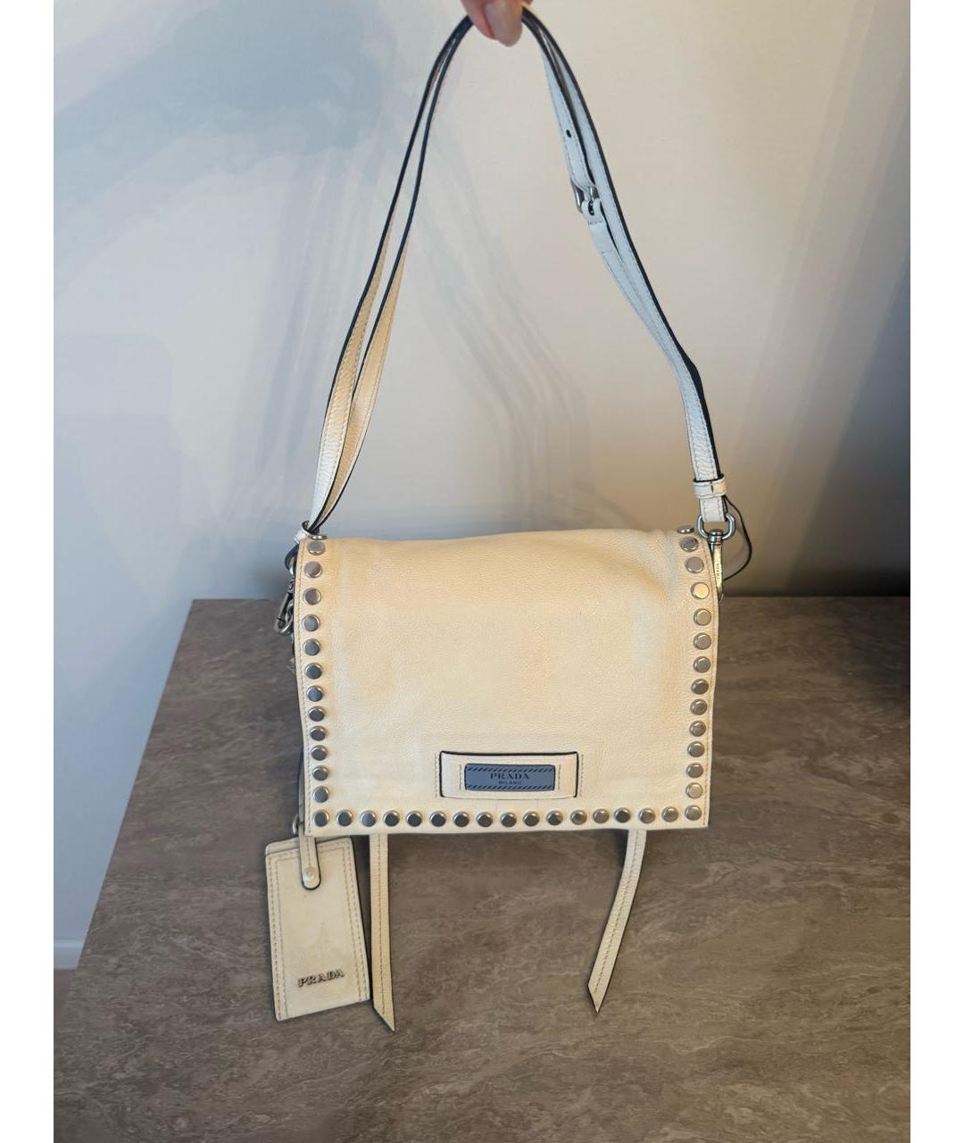 PRADA Белая кожаная сумка через плечо, фото 5