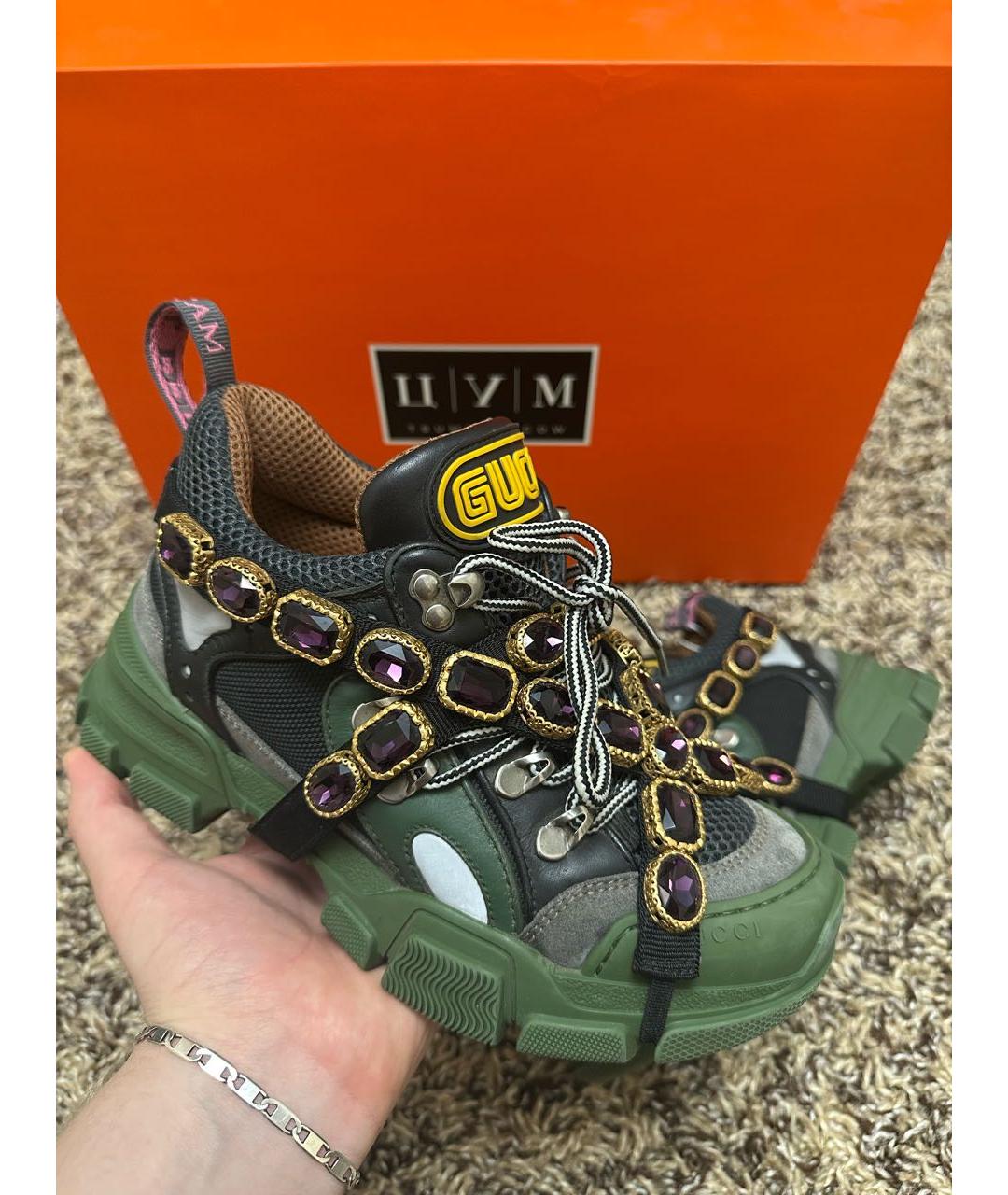 GUCCI Зеленые текстильные кроссовки, фото 2