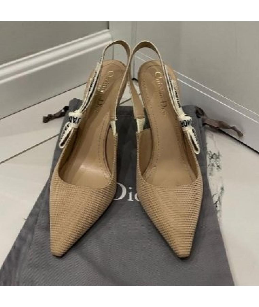 CHRISTIAN DIOR Бежевые текстильные туфли, фото 3