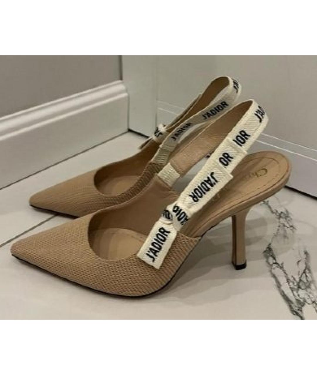 CHRISTIAN DIOR Бежевые текстильные туфли, фото 4