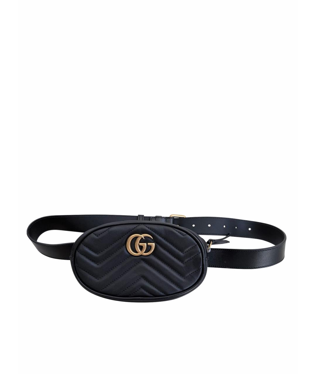 GUCCI Черная кожаная поясная сумка, фото 1