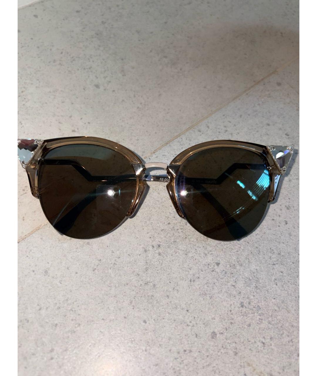 FENDI Коричневые пластиковые солнцезащитные очки, фото 8