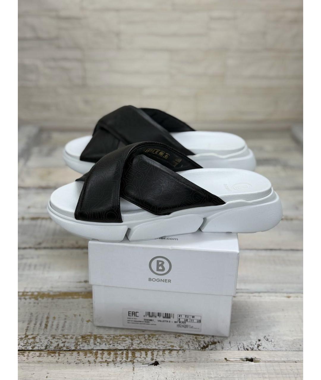 BOGNER Черные кожаные шлепанцы, фото 5