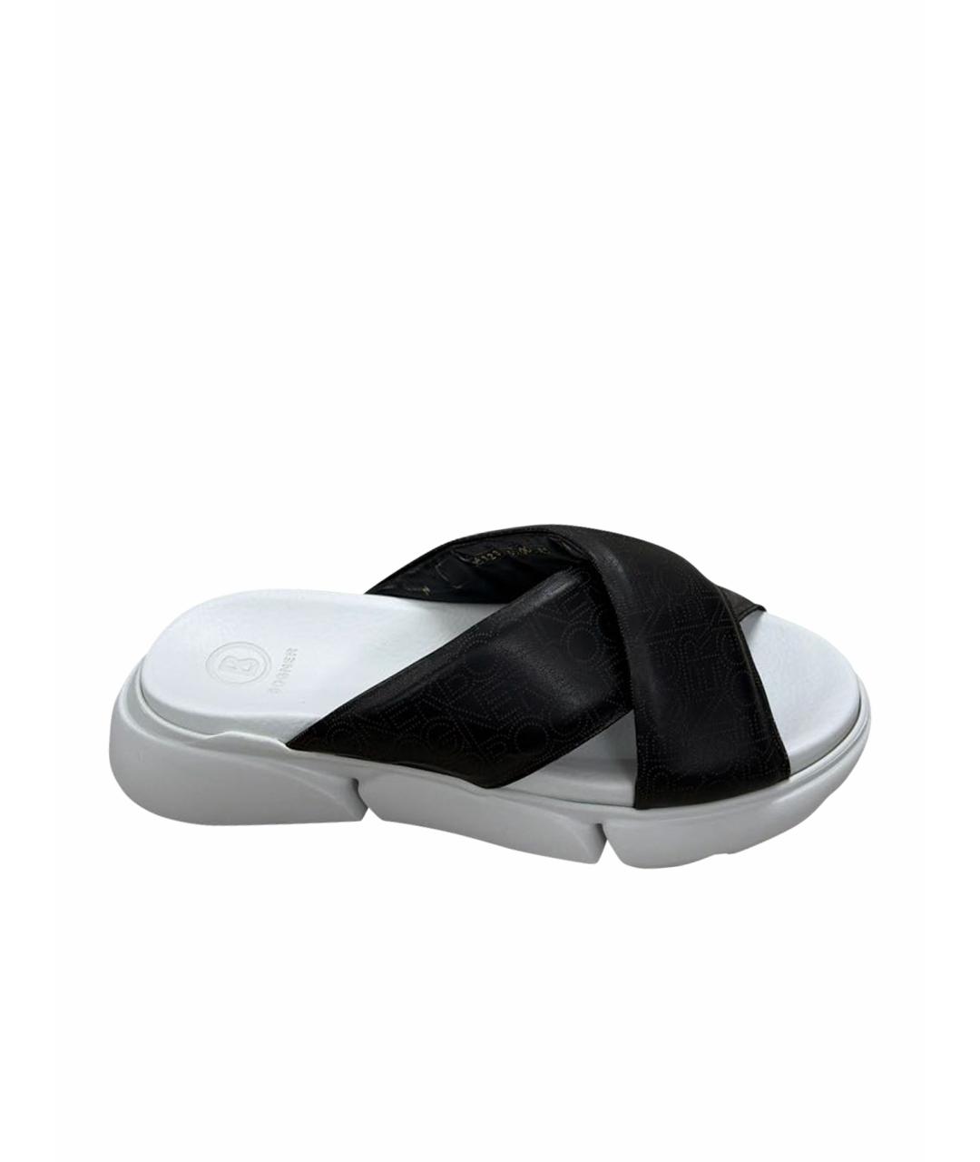 BOGNER Черные кожаные шлепанцы, фото 10