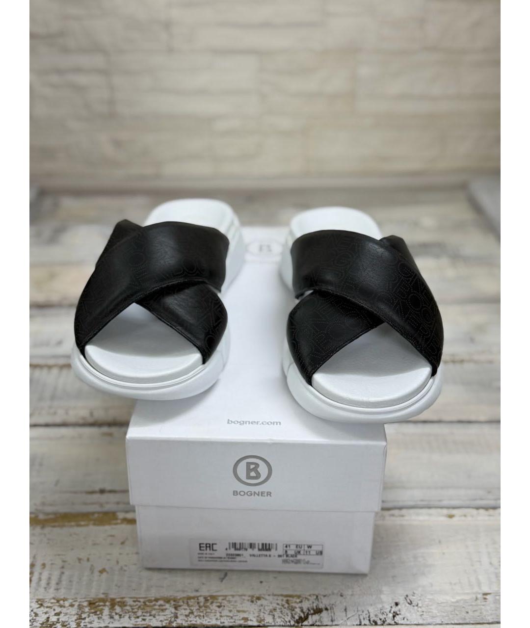 BOGNER Черные кожаные шлепанцы, фото 2